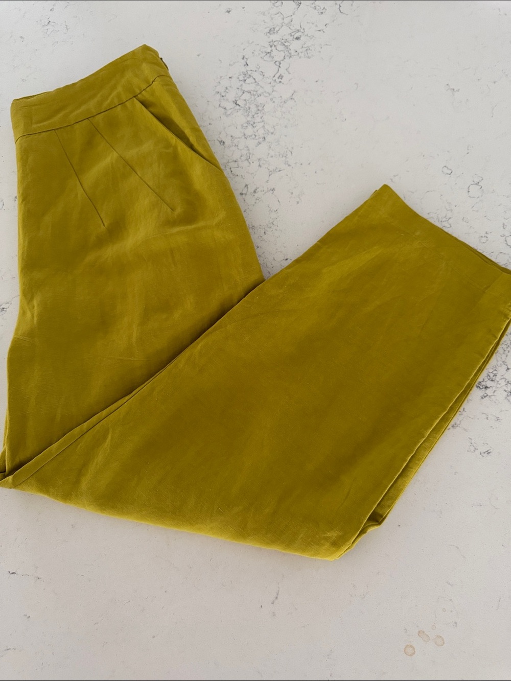 Eve Gravel Mustard Olive Linen/Viscose Lightweight hi waist pants